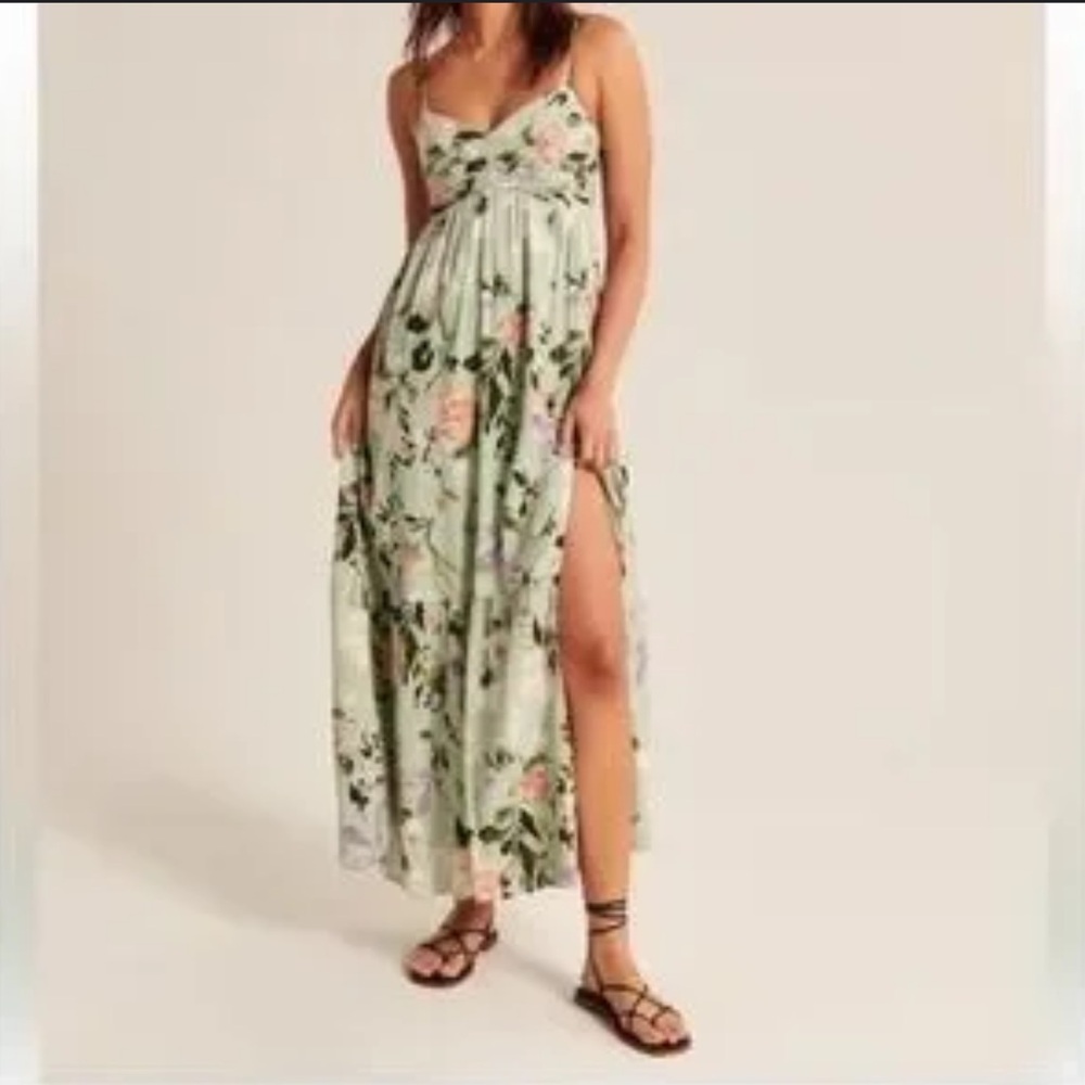 Abercrombie & Fitch Light Green Floral Maxi Dress
